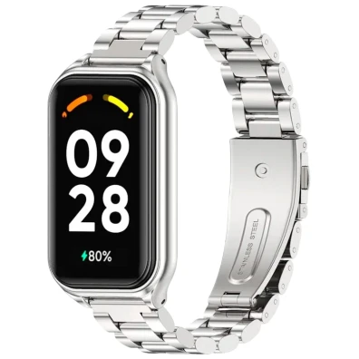 Tira Metálica Eslabões Prata para Xiaomi Mi Smart Band 8 Active / Redmi Smart Band 2