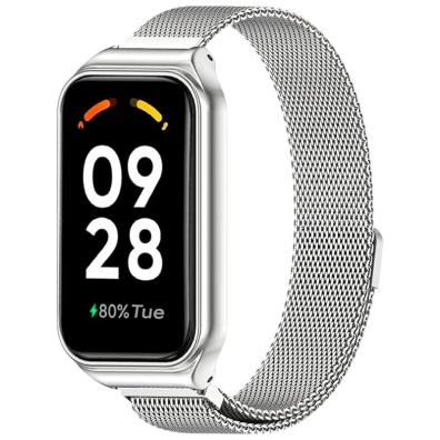 Correa Milanesa Magnética Xiaomi Mi Smart Band 8 Active e Redmi Smart Band 2 Prata - CROCOCASE