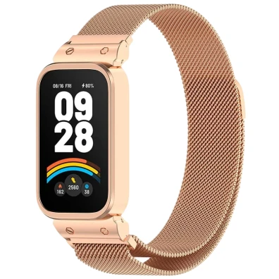 Correa Milanesa Magnética Xiaomi Mi Smart Band 9 Active / Redmi Smart Band 3 Dourado Rosa