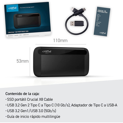 Disco Duro Externo SSD Crucial 2TB X8 Portátil