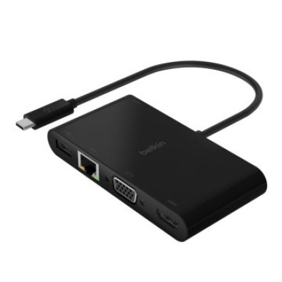 Docking USB-C Belkin com HDMI 4K, VGA, USB 3.0, RJ45, USB-C PD 100W - Cor Preto