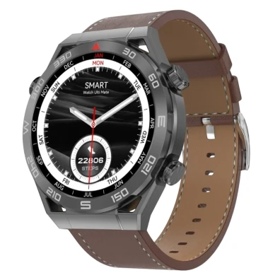 Smartwatch DT NO.1 Ultra Mate Negro com Correa de Cuero Marrón