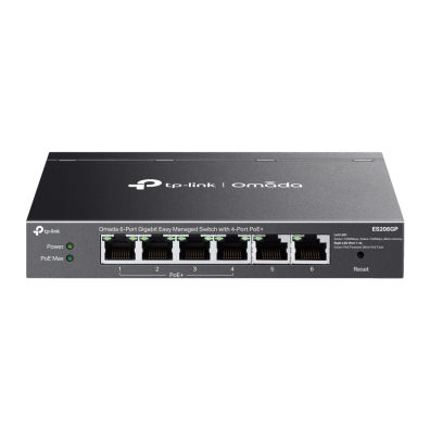 Switch Semigestionável TP-LINK Omada ES206GP 6P 4xLANGb PoE+ 2xLANGb 65W TOTAL METAL