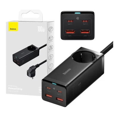 Carregador Baseus 100W com Enchufe e 2xUSB-A + 2xUSB-C