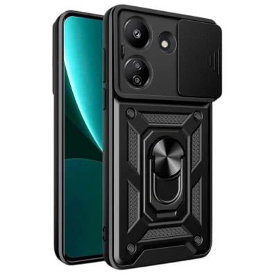 Capa Armadura Militar Xiaomi Redmi 13C / Pouco C65 / M6 5G Proteção Câmera Metálico Anel Negro
