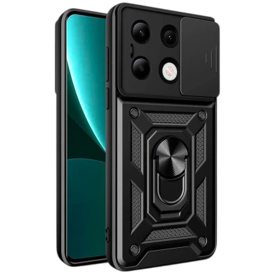Capa Armadura Militar Xiaomi Redmi Note 13 4G - Proteção Câmera, Suporte Metálico e Anel Negro