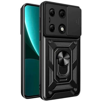 Capa Armadura Militar Xiaomi Redmi Note 13 Pro 4G / Pouco M6 Pro 4G com Proteção, Suporte Metálico e Anel Negro