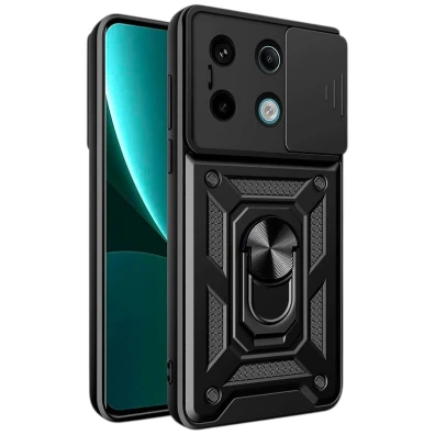 Capa Armadura Militar Xiaomi Redmi Note 13 Pro 5G / Pouco X6 5G - Proteção Câmera, Suporte Metálico, Anel Negro