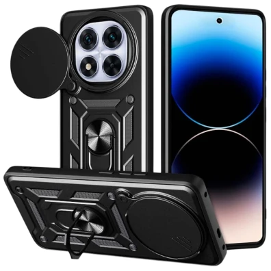 Capa Armadura Militar Xiaomi Redmi Note 14 Pro 5G / Pouco X7 5G - Proteção Câmera, Suporte Metálico, Anel Negro