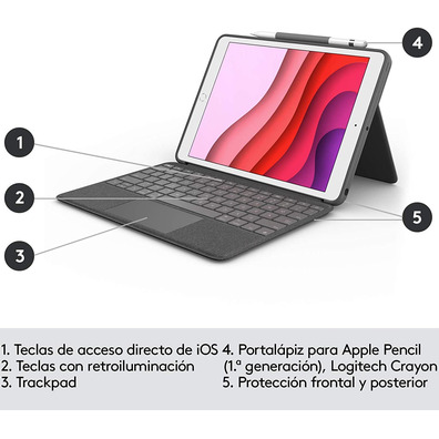Funda con Hidrologitech Combo Touch iPad (7ª y 8ª Gen) 10,2 " Gris