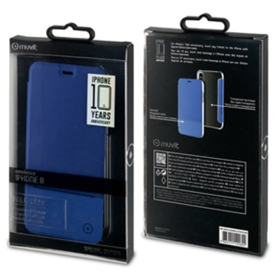 Caso Duplo Fólio Azul PU Transparente Voltar iPhone X Muvit