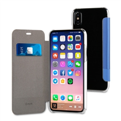 Caso Duplo Fólio Azul PU Transparente Voltar iPhone X Muvit