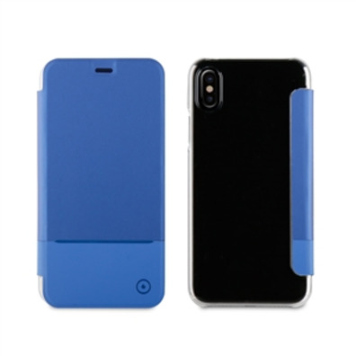 Caso Duplo Fólio Azul PU Transparente Voltar iPhone X Muvit
