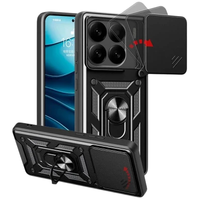 Capa Armadura Militar Xiaomi 15 5G - Proteção de Câmara, Suporte Metálico e Anel Negro