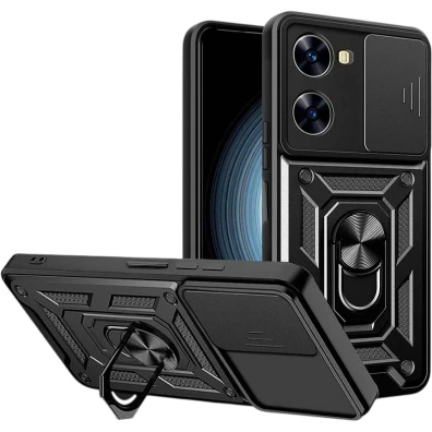 Capa Armadura Militar Xiaomi Pouco X7 Pro 5G - Proteção Câmera e Suporte Metálico Anel Negro