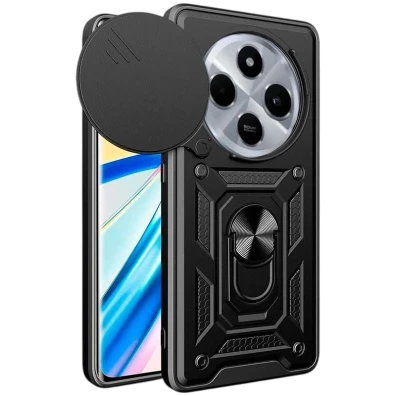 Capa Armadura Militar Xiaomi Redmi 14C / Pouco C75 com Proteção de Câmara, Suporte Metálico e Anel Negro