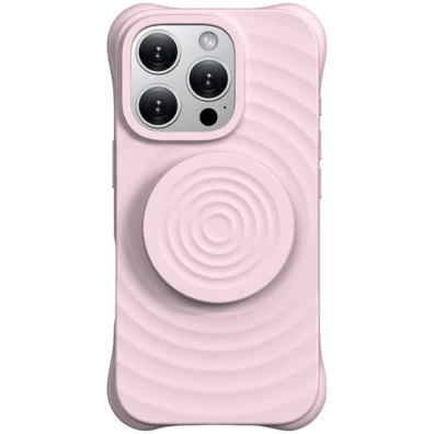 Base iPhone 16 Pro Max Rosa, Magnética de Silicona Ondulada com Suporte MagSafe