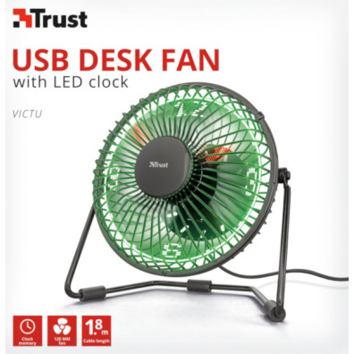Trust Ventilador USB de Escritor com Relógio LED - Trust Victu