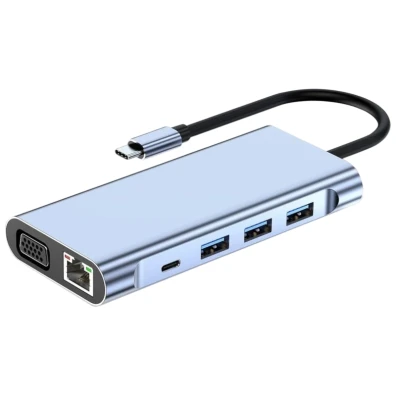 BYL-2310 Negro 11-en-1 USB Tipo-C a HDMI/USB 3.0/RJ45/USB Tipo C/PD/3.5mm