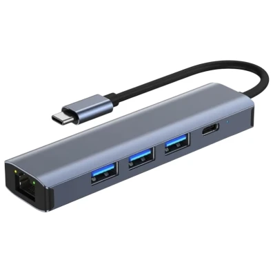 Houve USB 5 em 1 Tipo-C/USB 3.0+Tipo C 100W+RJ45 Gris BYL-2302