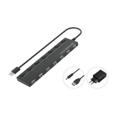 HUB USB 2.0 CONCEPTRONIC HUBBIES08 - 7xUSB-A 2.0 com Interruptores e Alimentador