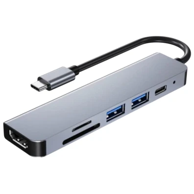 Houve USB BYL-2010 Gris 6 em 1 USB Tipo-C/HDMI+USB 3.0+USB 2.0+Tipo C+microSD+TF