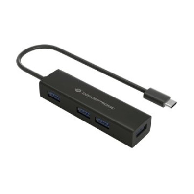HUB USB-C 3.0 Conceptronic 4 Portos USB 3.0 Preto Alumínio