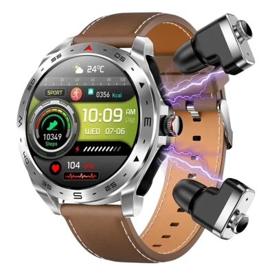 T95 Marrón Smartwatch com Correa de Cuero e Auriculares