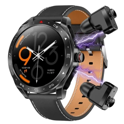 Smartwatch T95 Negro Correa de Cuero e Auriculares