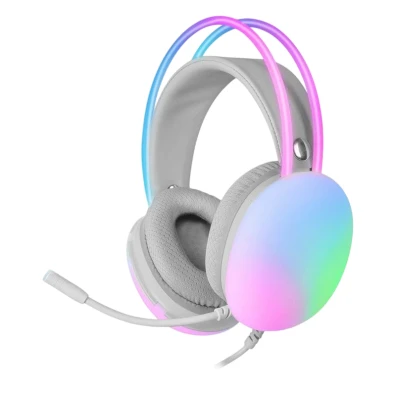 HEADSET MH-GLOW WHITE MARS GAMING - 3.5mm JACK E USB - ILUMINAÇÃO 360o CHROMA