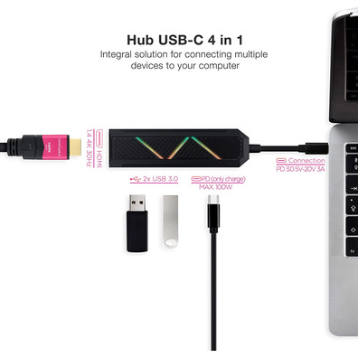 Hub Nanocable Hub USB Tipo C 10.16.0401 USB/USB-C/HDMI Negro