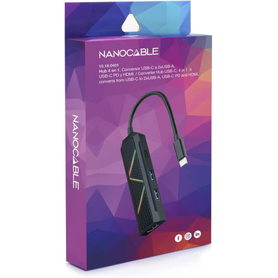 Hub Nanocable Hub USB Tipo C 10.16.0401 USB/USB-C/HDMI Negro