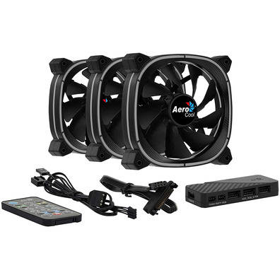 Pack 3 Ventiladores Aerocool Astro Pro 12 cm + H66F HUB + Mando a Distancia