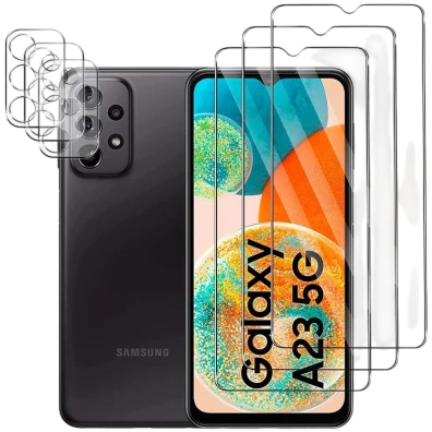 Pack Acessórios Samsung Galaxy A23 5G A236 - 3 Protectores de Ecrã + 3 de Câmara