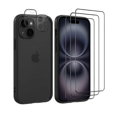 Pacote de Acessórios iPhone 16 - Protectores de Ecrã, Protetores de câmara e Funda Bumper