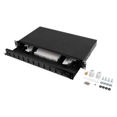PANEL DE CONEXÃO DE FIBRA 12XSC DUPLEX / 12XLC QUAD NEGRO + ACESSORIOS PARA MONTAJE