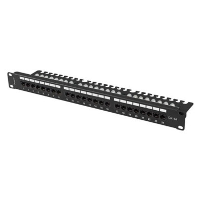 PANEL DE CONEXÕES 24 PUERTOS 1U 19" CAT.6A UTP CON ORGANIZADOR DE CABLES NEGRO