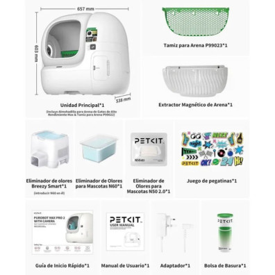 PETKIT Purobot Max Pro 2 Arenero Autolimpiable 76 L com Câmara IA xSecure