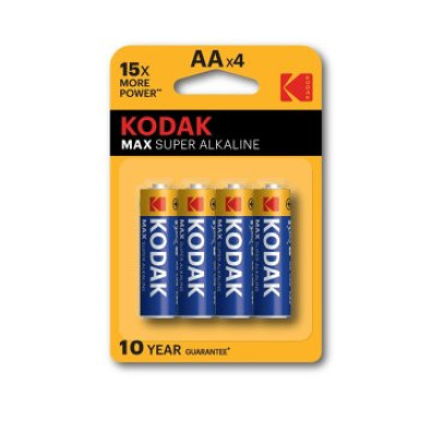 PILAS AA KODAK SUPER ALCALINA MAX LR6 2800 mAh - PACK 4 UNIDADES (ecotasas incluídas)