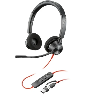 Auriculares PC POLY Blackwire 3320 USB-C com Adaptador USB-A