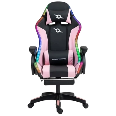 PowerGaming Cadeira LED RGB com Reposapiés Preto e Rosa