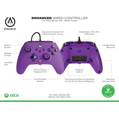 Power A Enhanced Wired Controller Royale Roxo (Xbox One / Xbox Series X/S)