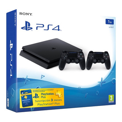 Playstation 4 Slim 1 TB + 2 DUAL SHOCK 4 + PS Plus 90 Days