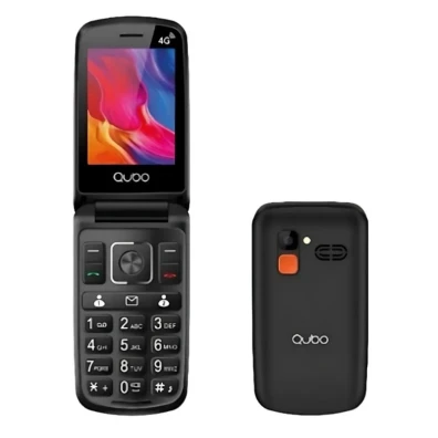 Telefone Qubo P-210NW Preto com Tela 2.8" 4G, Botão SOS, Teclas Grandes e Tapa