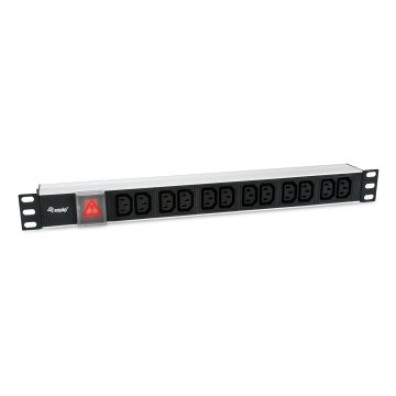 Toma de corrente de alumínio para rack 19" 1U com 12 tomas IEC C13 e interruptor - Cabo de 1.8m