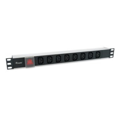 Tomas tipo IEC C13 com interruptor - Regleta Alimentação Alumínio Rack 19" 1U - 8 tomas - Cabo 1.8m