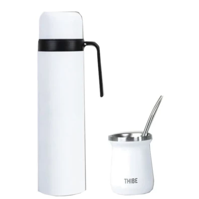 Termo Mate Bombilla e Calabaza Branco - Set Completo para Mate