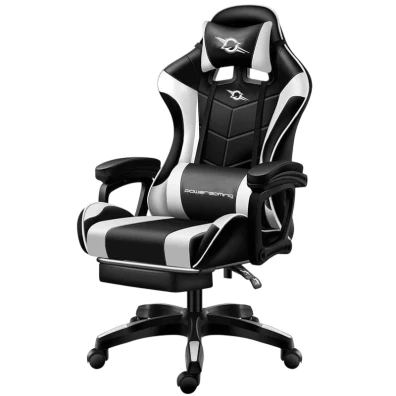 Cadeira Gaming PowerGaming com Reposapiés - Preto/Blanco