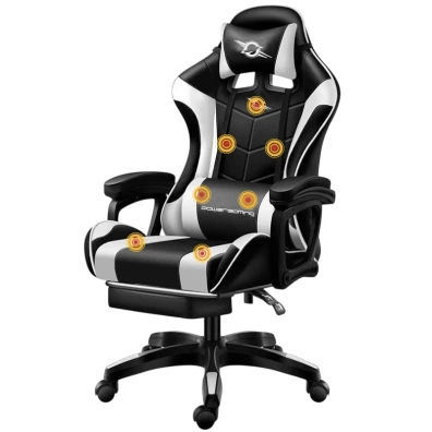 Cadeira Gaming PowerGaming com Massagem 7 pontos em Branco/Negro Reposapiés