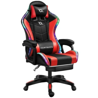 Cadeira Gaming PowerGaming LED RGB Vermelho/Negro com Reposapiés